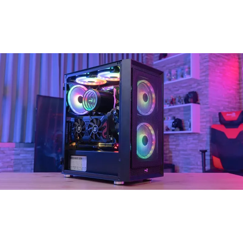 Aerocool PGS Graphite-G-BK-v2 FRGB počítačová skriňa Midi Tower, ATX, čierna