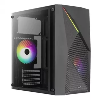 PC skriňa AEROCOOL Raider Mini G V3 Mini-ITX / microATX, čierna, bočné okno, zelená LED, max. GPU 285 mm, CPU chladič 159 mm