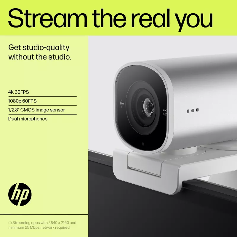 HP 960 4K streamovacia webkamera, 8 MP, 3840 x 2160 pixelov, 4K Ultra HD, 30 fps, 5x, domáca
