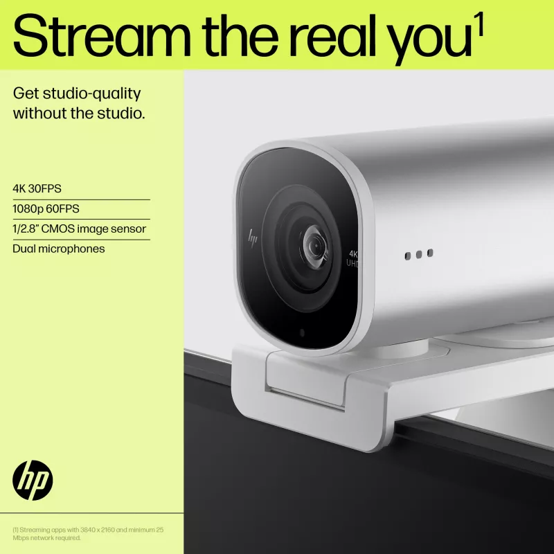 HP 960 4K streamovacia webkamera, 8 MP, 3840 x 2160 pixelov, 4K Ultra HD, 30 fps, 5x, domáca
