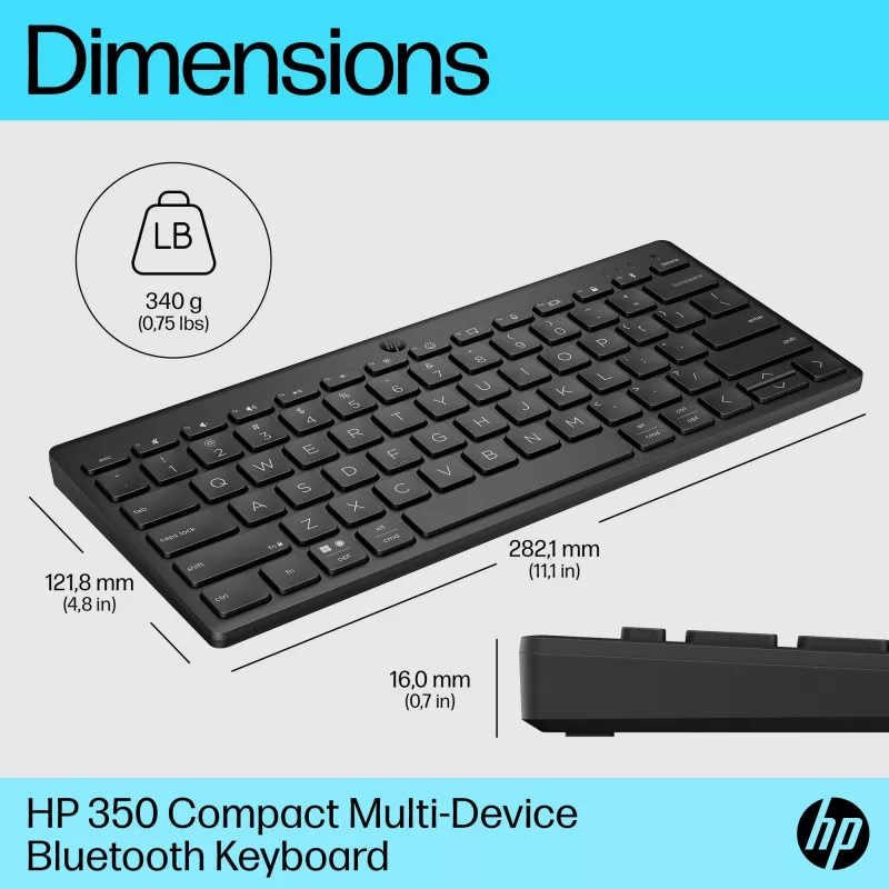HP 350 kompaktná multi-device Bluetooth klávesnica, bezdrôtová, Bluetooth, mechanická, QWERTY, čierna