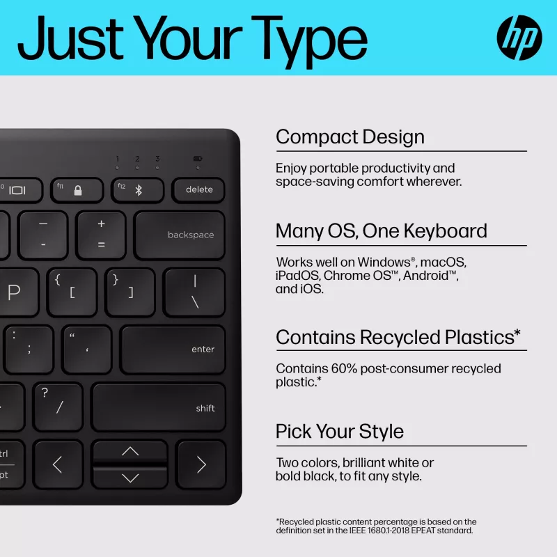 HP 350 kompaktná multi-device Bluetooth klávesnica, bezdrôtová, Bluetooth, mechanická, QWERTY, čierna