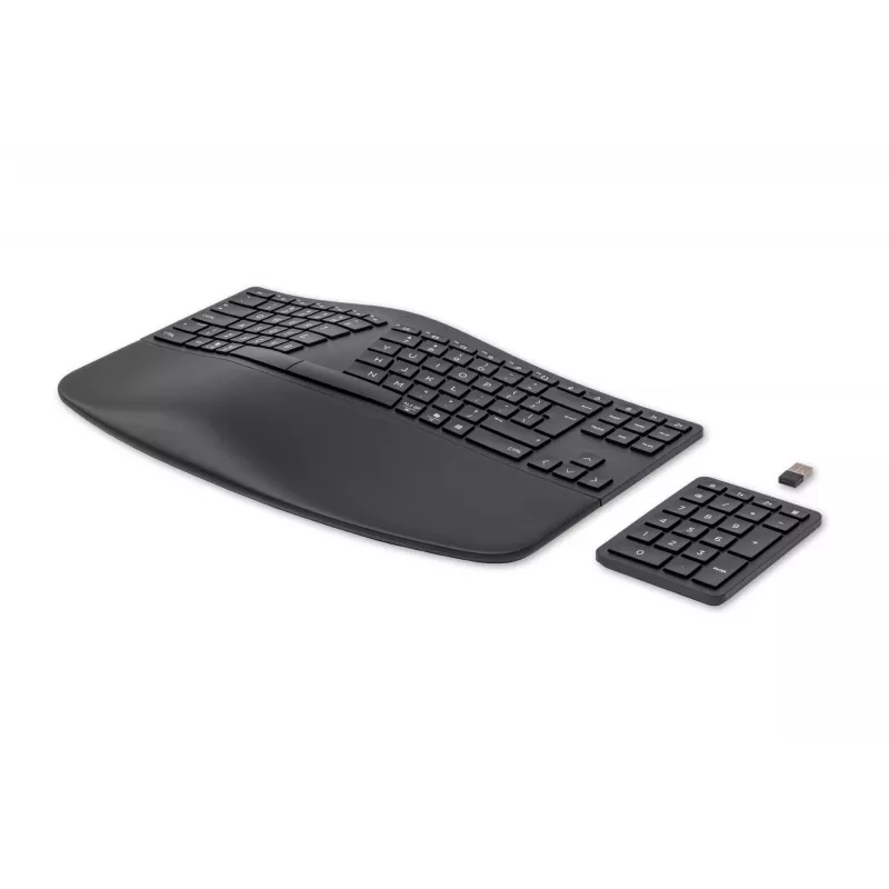 HP 960 ergonomická bezdrôtová klávesnica, plná veľkosť (100%), bezdrôtová, RF Wireless + Bluetooth, membránová, QWERTZ, čierna