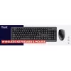 Bezdrôtová sada klávesnice a myši TRUST Primo — Full-Size QWERTY US-anglická klávesnica, RF USB-A prijímač, 1200 DPI optická myš, čierna