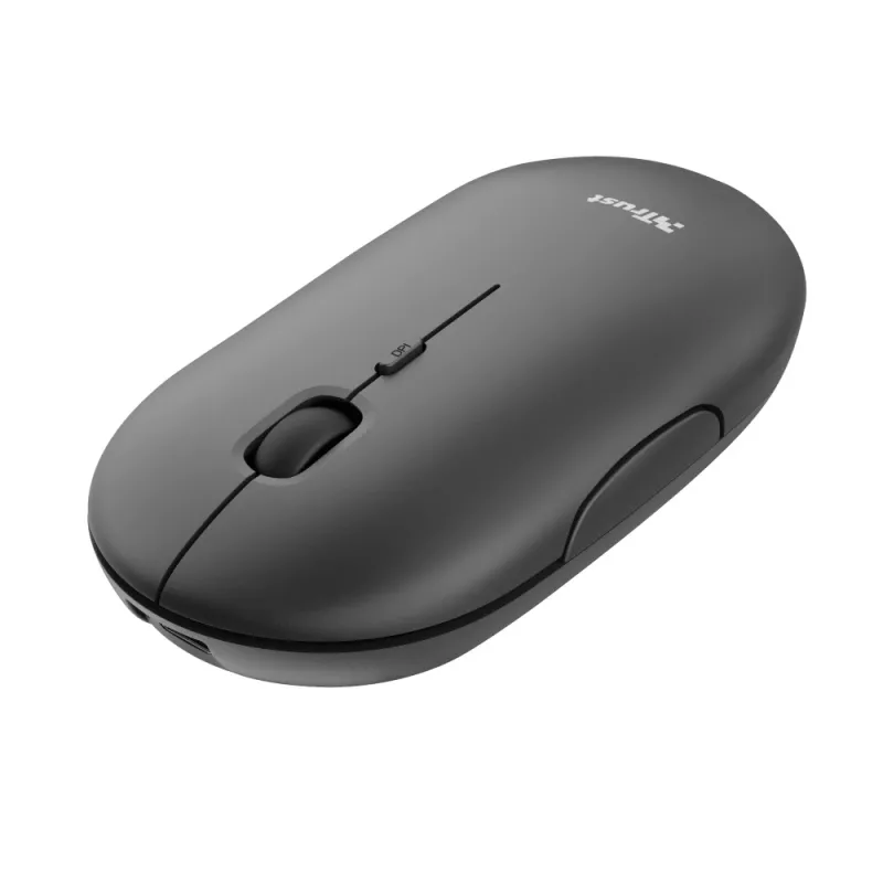 Trust Puck nabíjacia bezdrôtová ultraplochá myš, obojručná, optická, RF Wireless + Bluetooth, 1600 DPI, čierna
