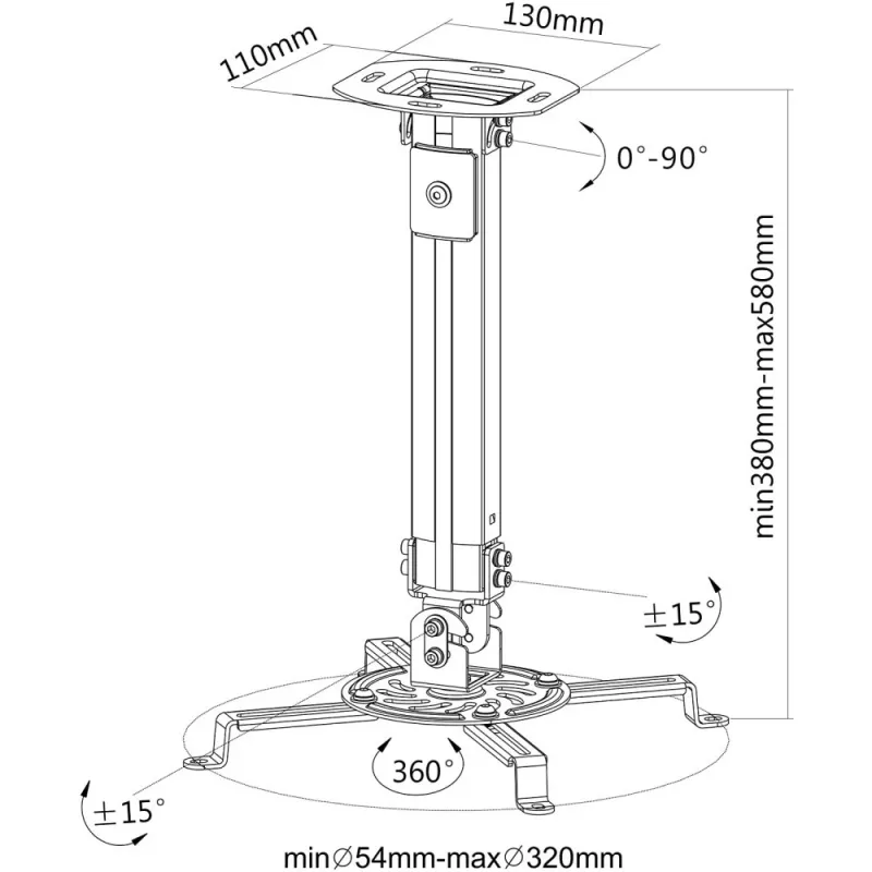 Techly predlžovací stropný držiak projektora 380-580 mm strieborný ICA-PM 18S