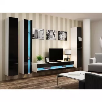 Nástenný regál cama meble VIGO NEW 180×40×30 cm biela/čierna vysoký lesk