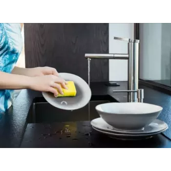 Špongia na riad VILEDA Tip-Top balenie 5 ks, obdĺžnikové vláknité podložky 70×90×30 mm, žltá