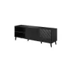 TV skrinka cama meble ABETO 150x42x52 cm, čierna lesklá, MDF doska, čierny rám
