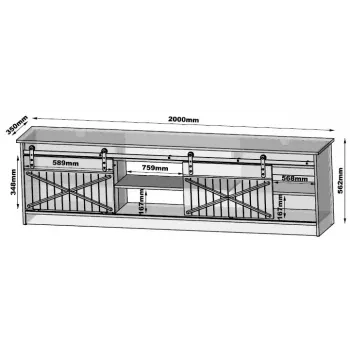 TV skrinka Cama Meble GRANERO RTV 200x56,7x35 cm — biela vrchná doska, korpus z drevotriesky