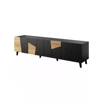 TV skriňa cama meble ETNA 200×42×52 cm, čierna matná doska, dubový rám