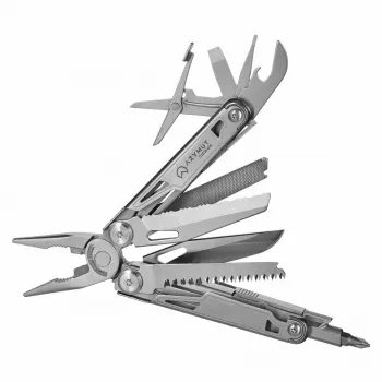 Multitool AZYMUT H2038 Full-Size-Multitool — 14 nástrojov, 16,2 cm otvorený, 10,1 cm zložený, 264 g, oceľ 420/7CR13, kožené puzdro
