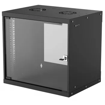 Nástenný 9U sieťový rack INTELLINET 19 palcov (540×487×400 mm) čierny, sklenená predná strana, IP20
