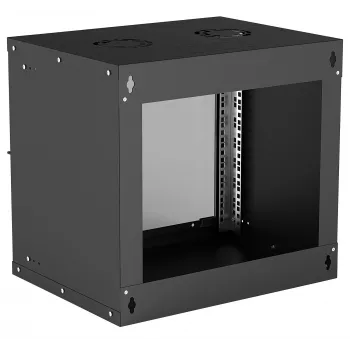 Nástenný 9U sieťový rack INTELLINET 19 palcov (540×487×400 mm) čierny, sklenená predná strana, IP20