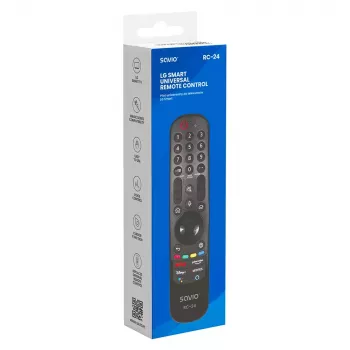Diaľkový ovládač SAVIO RC-24 IR bezdrôtový univerzálny pre TV, čierny, tlačidlá, dosah 10 m, podporuje 1 zariadenie