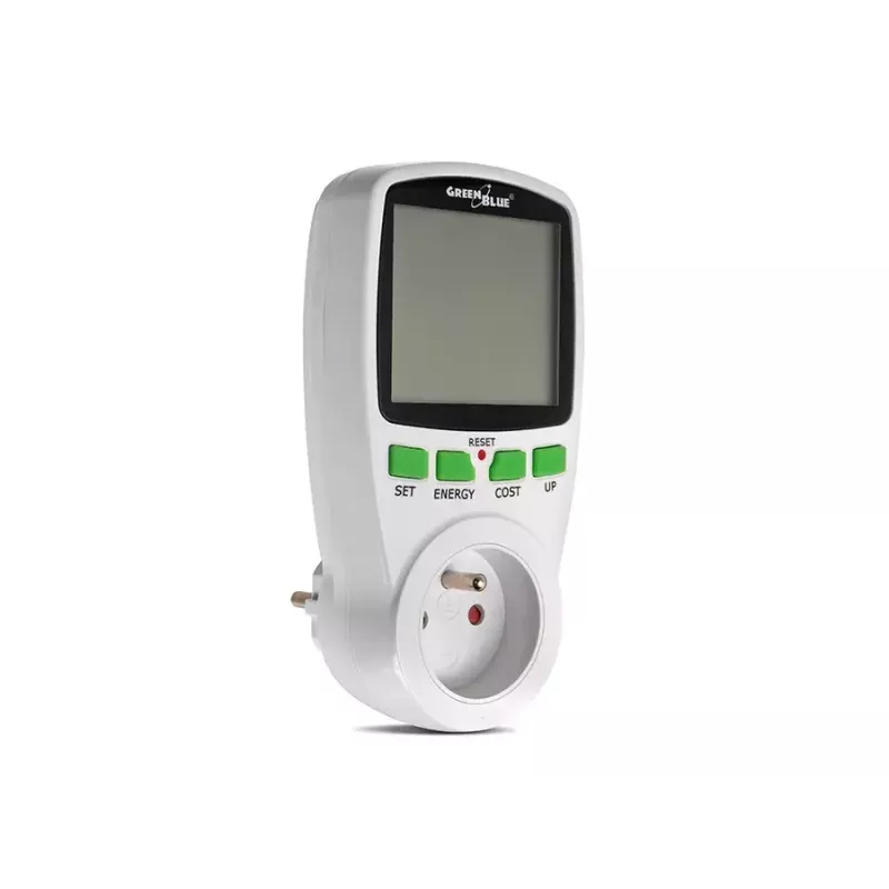 Wattmeter GreenBlue GB202 merač výkonu 0–9999 W, 3600 W max, 220–240 V, 16 A, LCD displej
