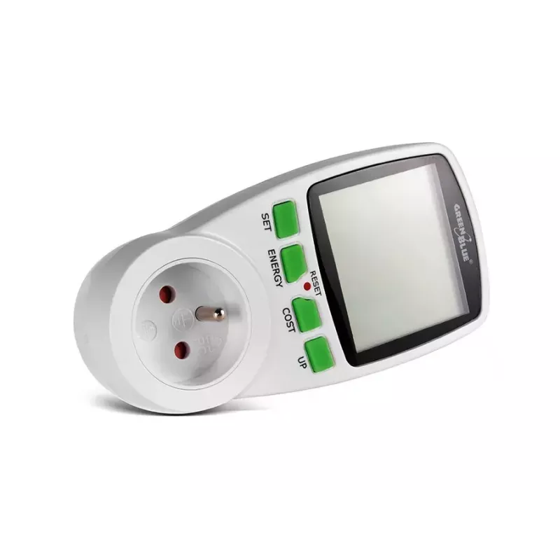 Wattmeter GreenBlue GB202 merač výkonu 0–9999 W, 3600 W max, 220–240 V, 16 A, LCD displej