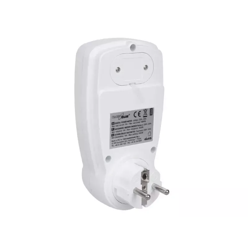 Wattmeter GreenBlue GB202 merač výkonu 0–9999 W, 3600 W max, 220–240 V, 16 A, LCD displej