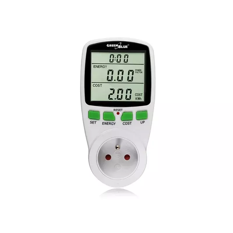 Wattmeter GreenBlue GB202 merač výkonu 0–9999 W, 3600 W max, 220–240 V, 16 A, LCD displej
