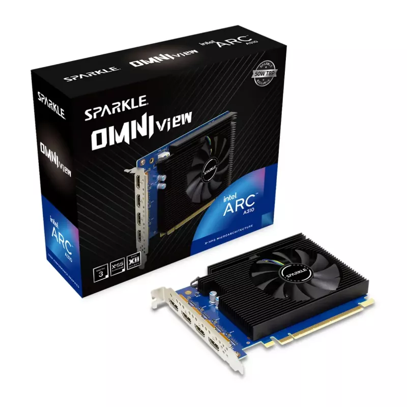 Grafická karta Sparkle Intel Arc A310 OMNI View — 4 GB GDDR6, 2000 MHz, PCIe 4.0 x8