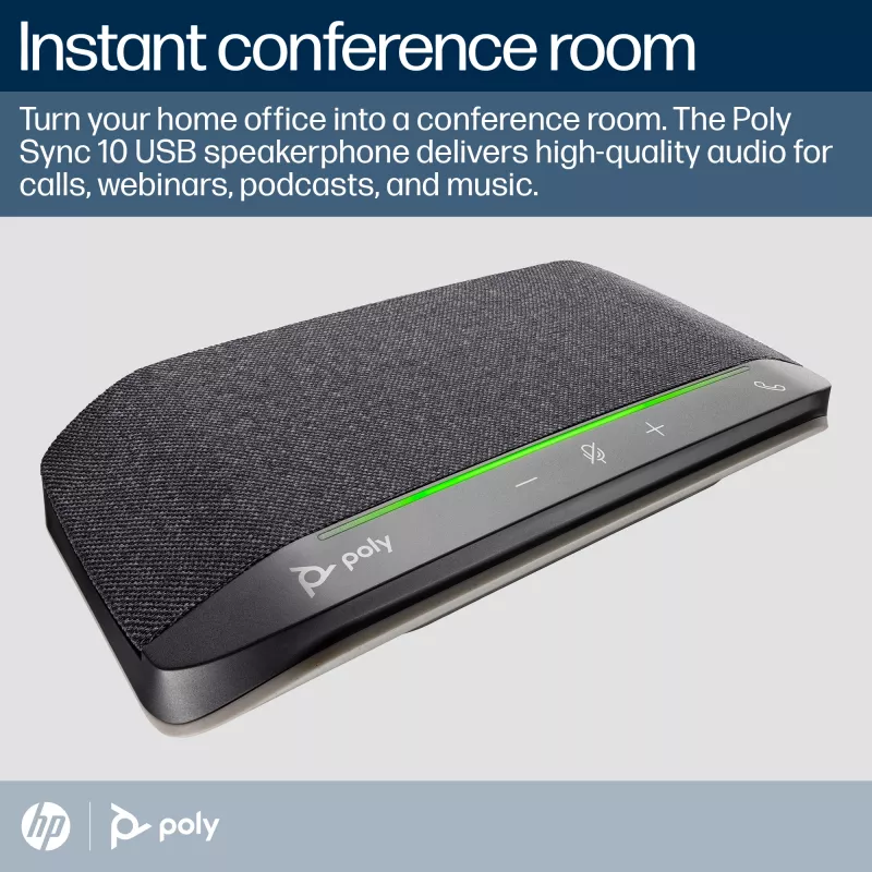 HP Poly Sync 10 reproduktor + kábel USB-A na USB-C, PC, čierny, 0,715 m, Windows 10, Windows 11, MacOS, 100–7800 Hz