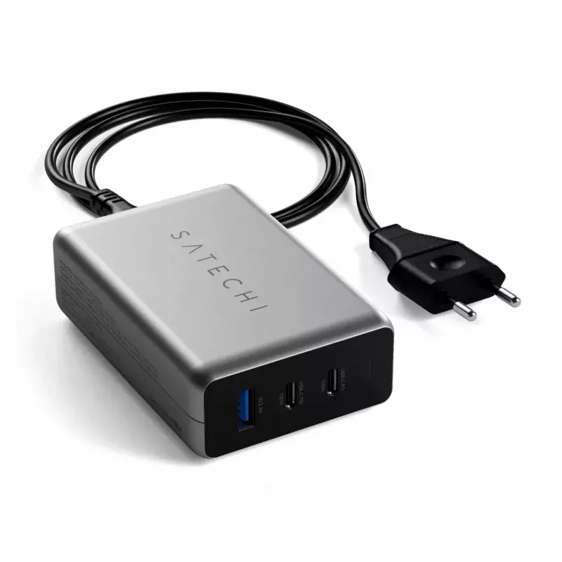 Mobilná nabíjačka Satechi ST-TC100GM-EU, 100 W, 2× USB-C, AC vstup 100–240 V, sivá