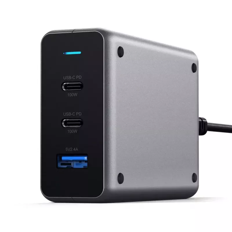 Mobilná nabíjačka Satechi ST-TC100GM-EU, 100 W, 2× USB-C, AC vstup 100–240 V, sivá