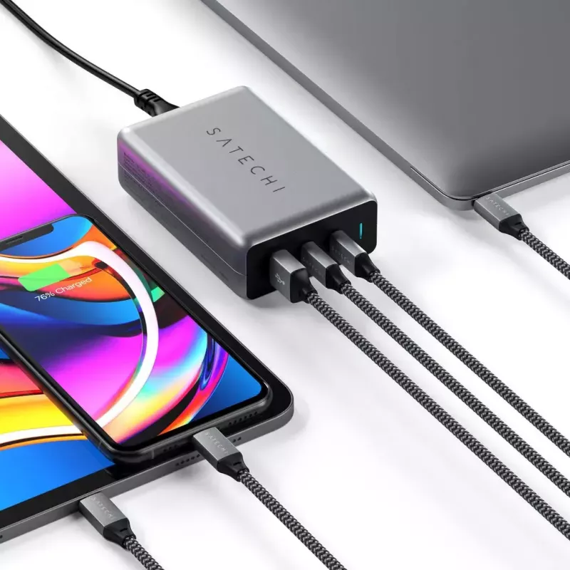 Mobilná nabíjačka Satechi ST-TC100GM-EU, 100 W, 2× USB-C, AC vstup 100–240 V, sivá