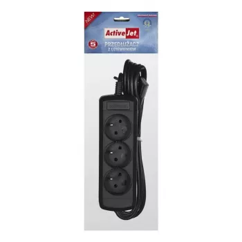 Predlžovacia zásuvka ActiveJet 3GNU-1.5M-C — 3 zásuvky, 1,5 m kábel, 230 V, 10 A, čierna