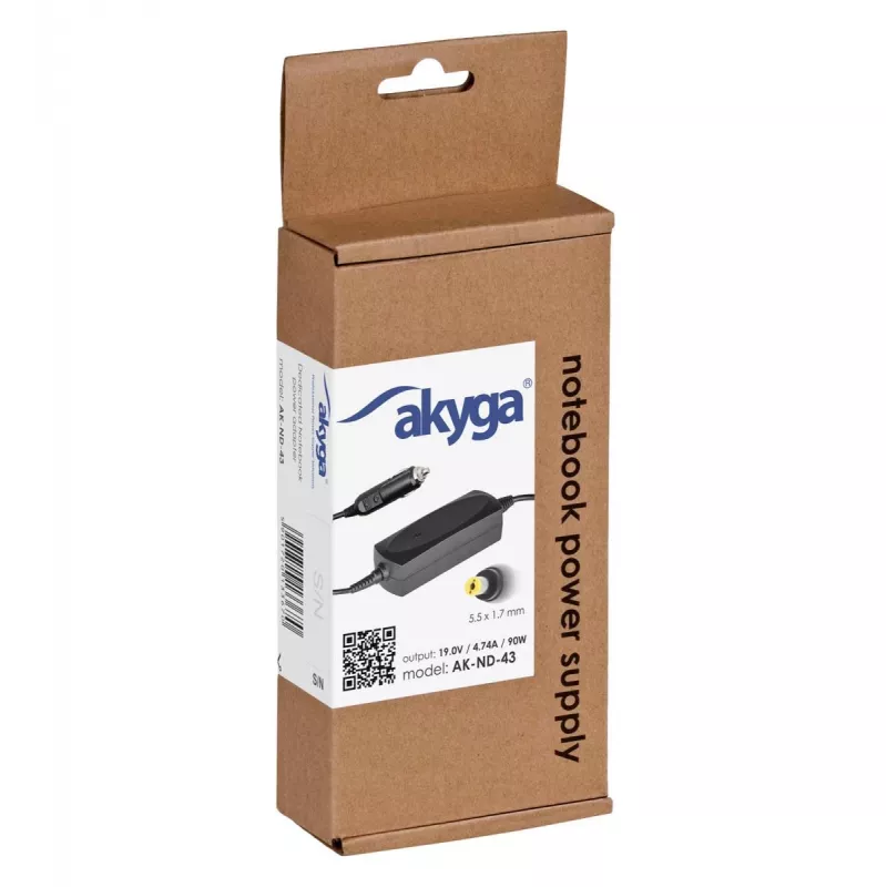 Akyga AK-ND-43 autonabíjačka pre notebook pre Acer, 90 W, 19 V / 4,74 A, 5,5 x 1,7 mm, vstup 12 V