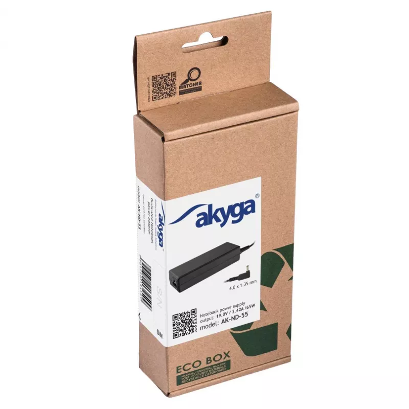 Akyga AK-ND-55 napájací zdroj pre notebook 19 V / 3,42 A, 65 W, 4,0 x 1,35 mm konektor, pre Asus