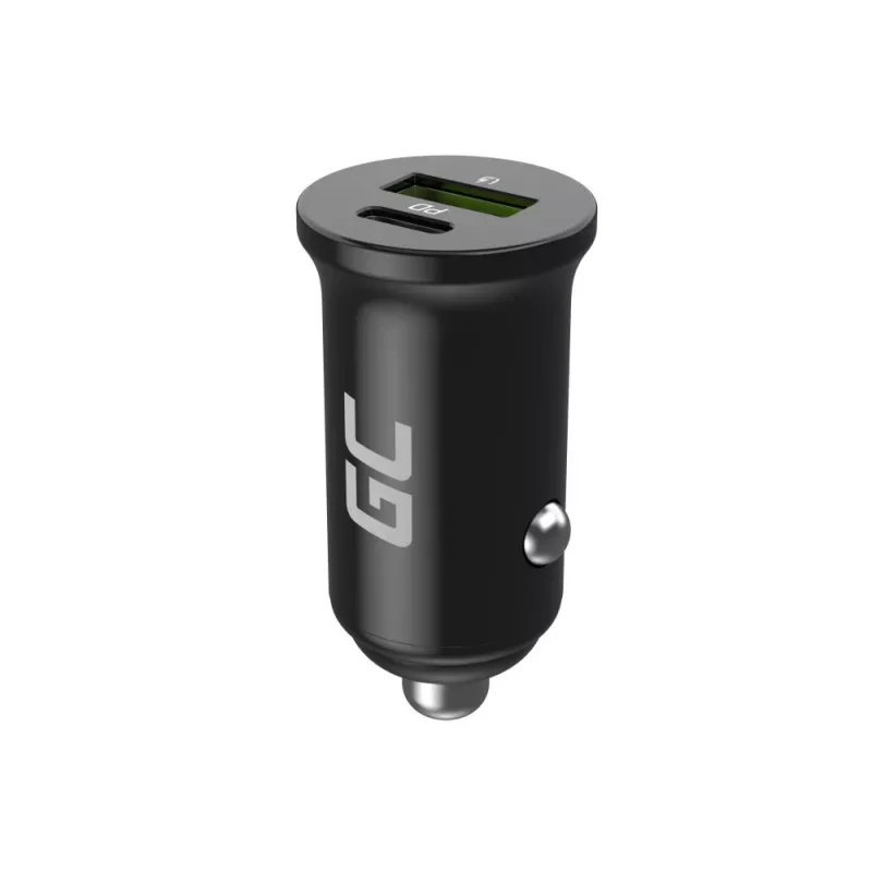 Auto nabíjačka Green Cell CADM-GC-38AC 38W, 1x USB-C (PD 3.0) + 1x USB-A, hliníkové puzdro, čierna