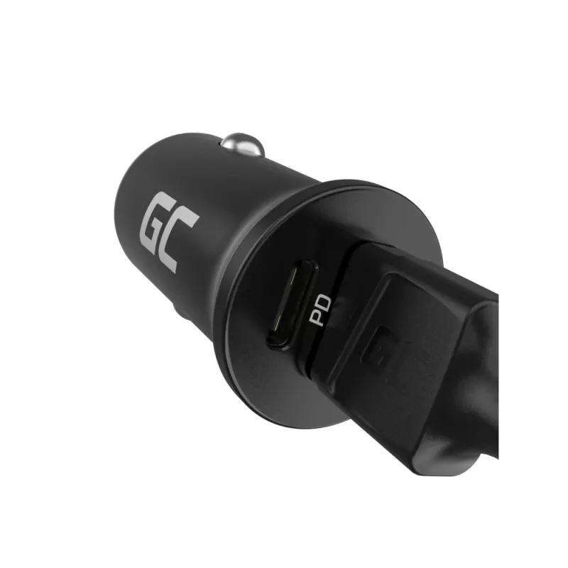 Auto nabíjačka Green Cell CADM-GC-38AC 38W, 1x USB-C (PD 3.0) + 1x USB-A, hliníkové puzdro, čierna