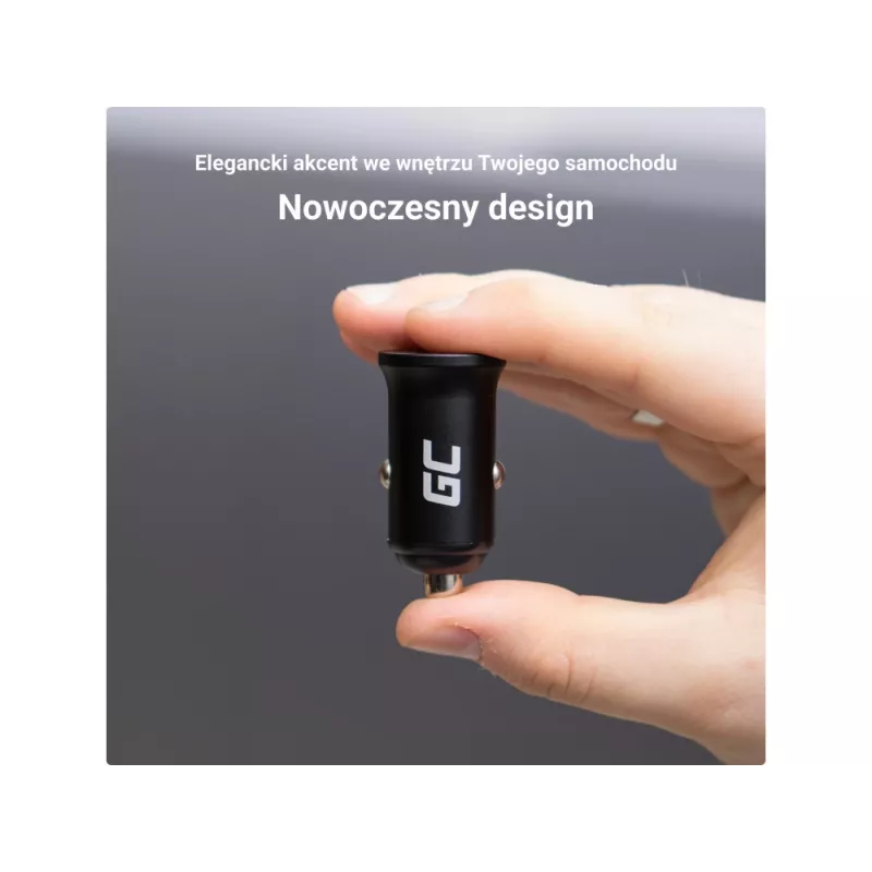 Auto nabíjačka Green Cell CADM-GC-38AC 38W, 1x USB-C (PD 3.0) + 1x USB-A, hliníkové puzdro, čierna