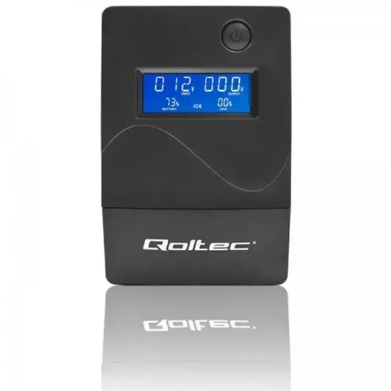 Qoltec Monolith 53979 záložný zdroj UPS, line-interactive, 850 VA / 480 W, 2 zásuvky Schuko, LCD, USB, RJ45