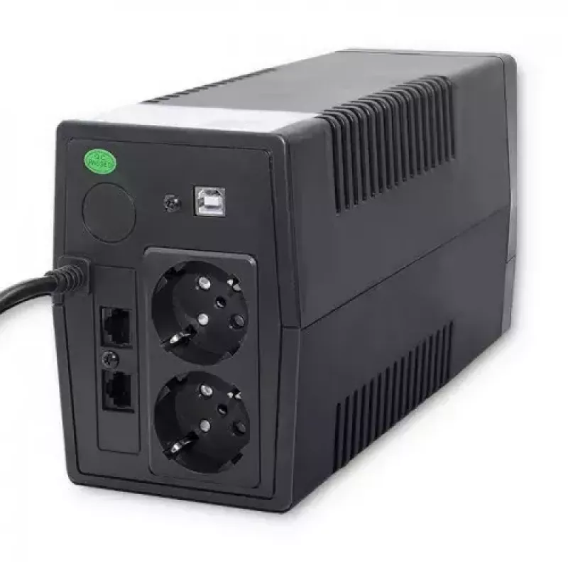 Qoltec Monolith 53979 záložný zdroj UPS, line-interactive, 850 VA / 480 W, 2 zásuvky Schuko, LCD, USB, RJ45