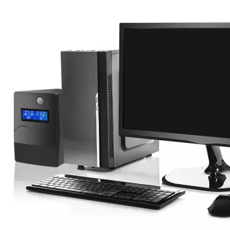 Qoltec Monolith 53979 záložný zdroj UPS, line-interactive, 850 VA / 480 W, 2 zásuvky Schuko, LCD, USB, RJ45