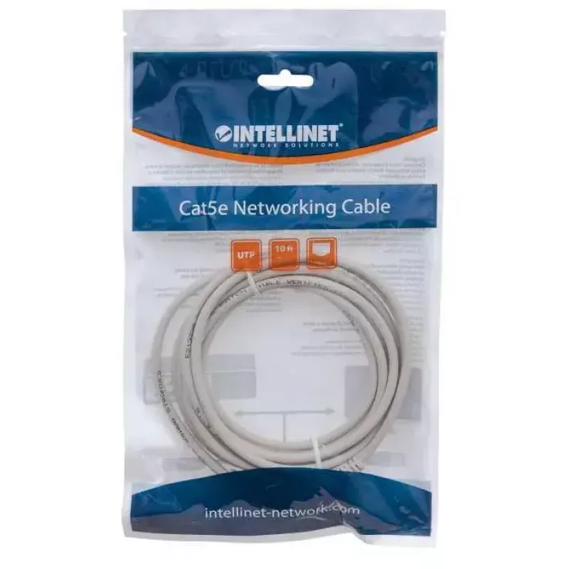 Intellinet 319768 Cat5e U/UTP prepojovací kábel, 3 m, RJ45-RJ45, CCA, PVC, pozlátené kontakty, snagless, sivý