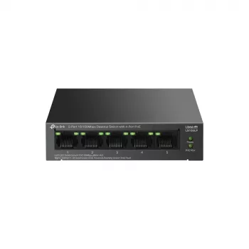Neupravovaný switch TP-LINK LS105P, 5x Fast Ethernet (10/100) porty, 4x PoE porty, 1 Gbit/s prepínacia kapacita, bez ventilátora, čierny