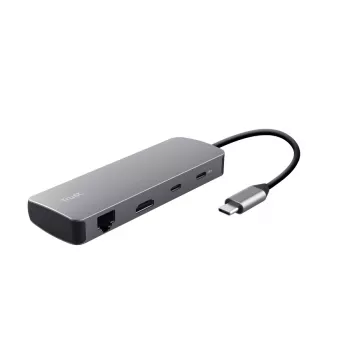 USB Type-C hub TRUST 25672 — HDMI, RJ-45, USB 3.2 Gen 1 Type-A/Type-C, SD/MicroSD, sivý
