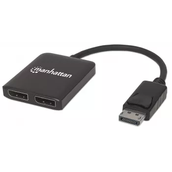 Manhattan DisplayPort 1.2 na 2-port DisplayPort 1.2 splitter hub s MST, 4K@30Hz, USB-A napájanie, funkcia videosteny, čierna, MST = Multi-Stream-Transport, 3 roky záruka