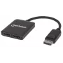 Manhattan rozbočovač DisplayPort 1.2 s 2 portmi DisplayPort 1.2 a MST, 4K@30Hz, napájanie cez USB-A, funkcia video steny, čierny, MST = Multi-Stream Transport, 3-ročná záruka