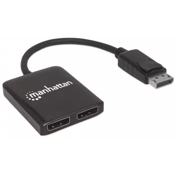 Manhattan DisplayPort 1.2 na 2-port DisplayPort 1.2 splitter hub s MST, 4K@30Hz, USB-A napájanie, funkcia videosteny, čierna, MST = Multi-Stream-Transport, 3 roky záruka