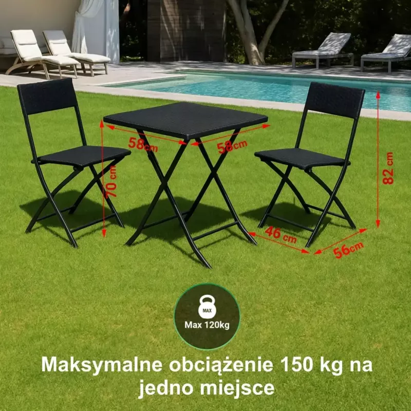 Záhradná súprava Extralink L-0201P — 2 stoličky a čierny stôl