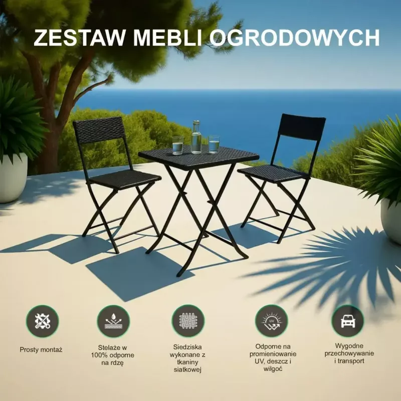 Záhradná súprava Extralink L-0201P — 2 stoličky a čierny stôl