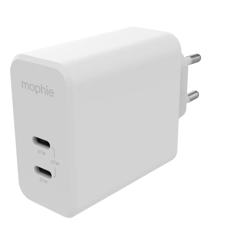 mophie príslušenstvo nástenný adaptér USB-C-PD-DUAL-67W-GAN-biely-EU (2xUSBC)
