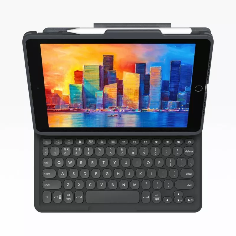 ZAGG Pro Keys bezdrôtové puzdro s klávesnicou pre iPad 10,9 (10. generácia) / iPad 11 (A16) s držiakom na Apple Pencil, britské rozloženie, čierne/sivé