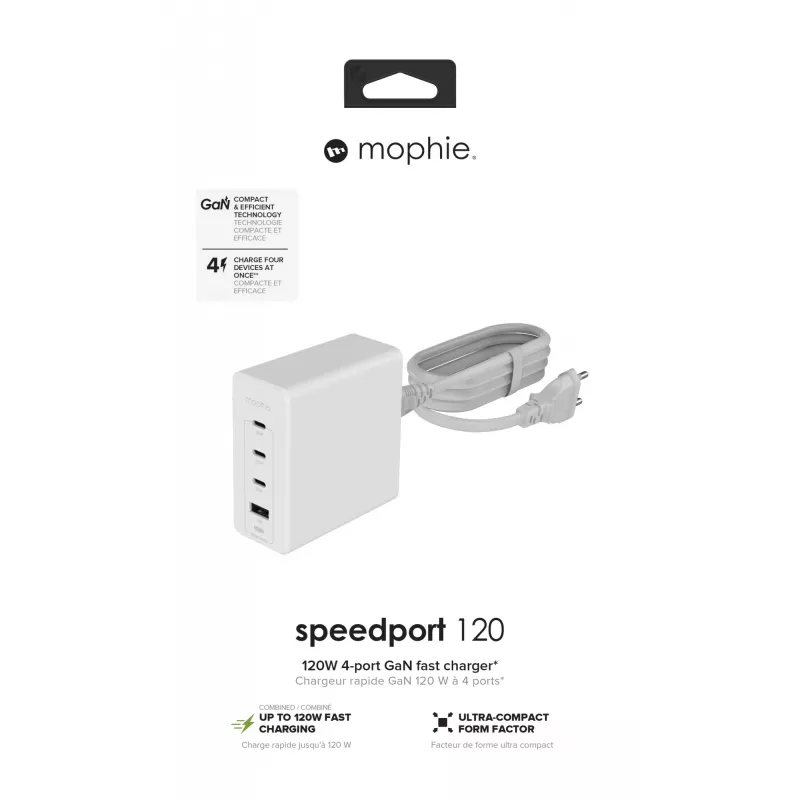 mophie príslušenstvo nástenný adaptér USB-C-PD-HUB-120W-GAN-biely-EU(3xUSBC + 1xUSBA)
