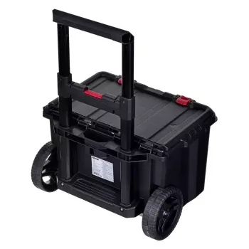 Skladovacie boxy Keter 250927 — sada 3 stohovateľných organizérov z technopolyméru s kolieskami a zámkom, 525×694×411 mm, čierna