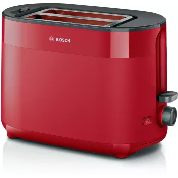 Hriankovač Bosch TAT2M124 — 2 plátky 950 W, červený, centrovanie chleba, rozmrazovanie, lift